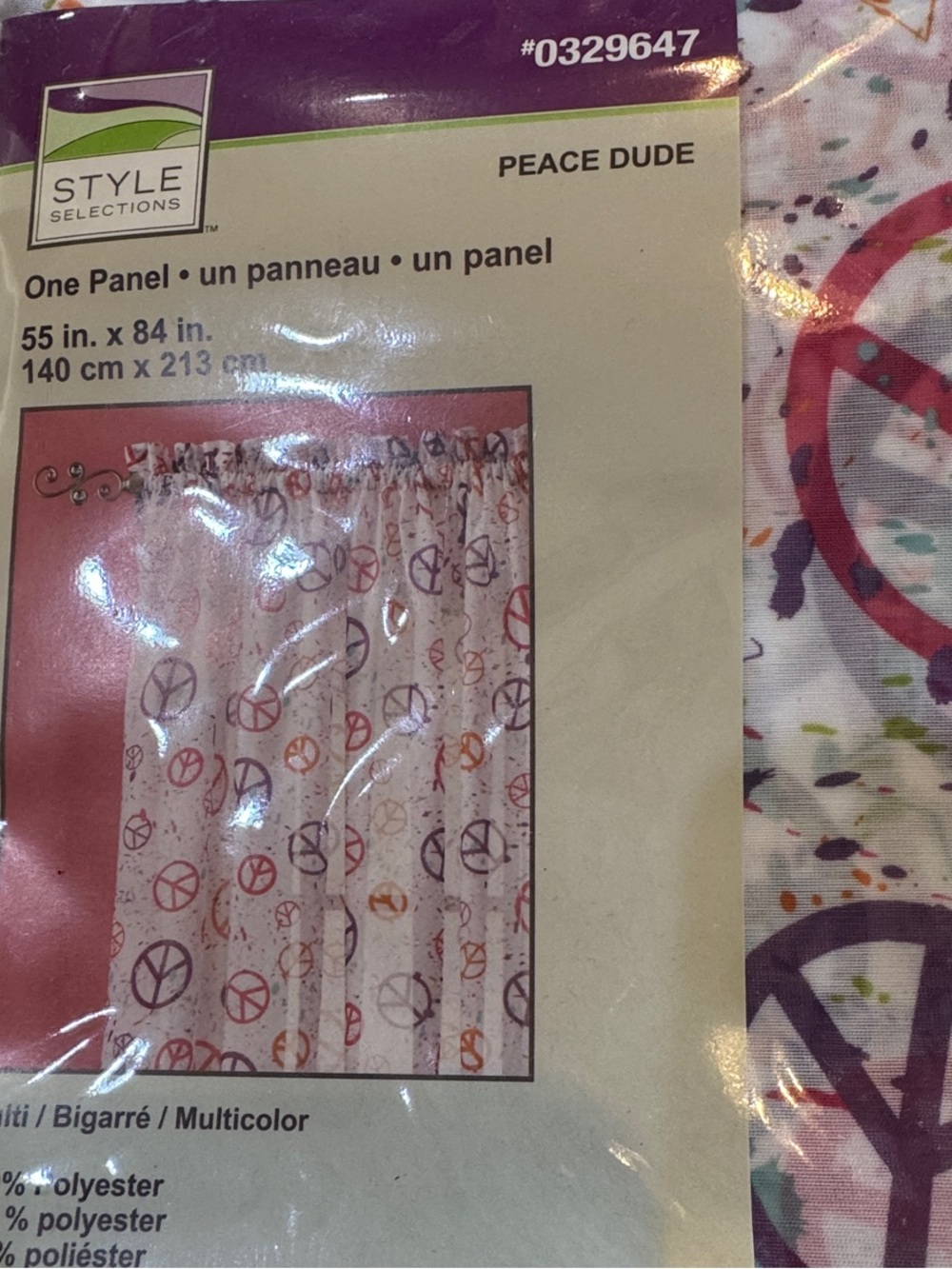 "Peace Dude" Multicolor Peace Sign Curtain Panel - White